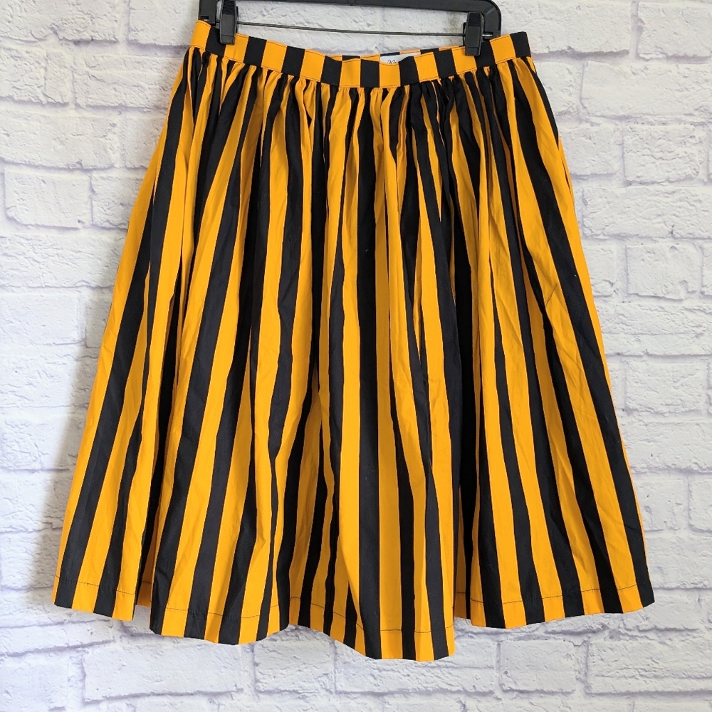 Unique Vintage Magnolia Park Striped Full Skirt XL NEW Orange Black Rockabilly
